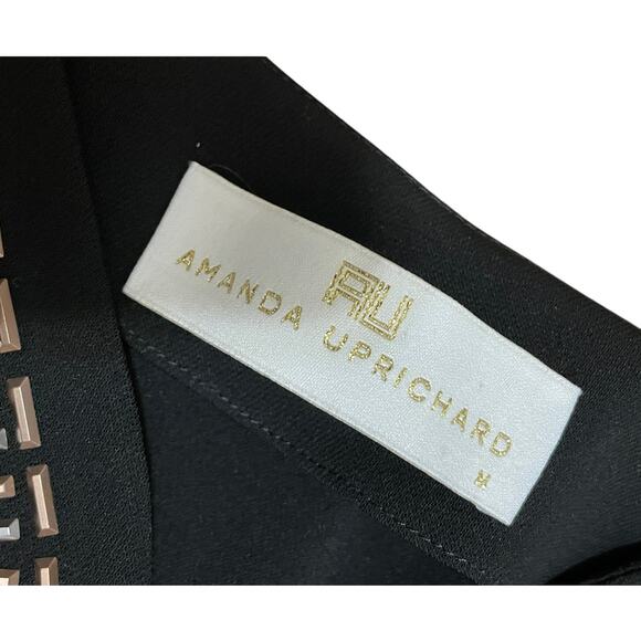 Amanda Uprichard Women's‎ Medium Black Pull Over Shift Dress Cap Sleeves V Neck - Picture 2 of 6